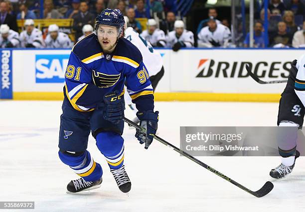 Vladimir Tarasenko of the St. Louis Blues skates against the San Jose Sharks in Game Two of the Western Conference Final during the 2016 NHL Stanley...