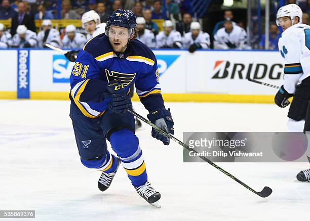 Vladimir Tarasenko of the St. Louis Blues skates against the San Jose Sharks in Game Two of the Western Conference Final during the 2016 NHL Stanley...