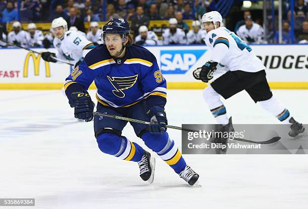 Vladimir Tarasenko of the St. Louis Blues skates against the San Jose Sharks in Game Two of the Western Conference Final during the 2016 NHL Stanley...