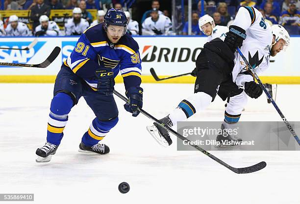 Vladimir Tarasenko of the St. Louis Blues skates against the San Jose Sharks in Game Two of the Western Conference Final during the 2016 NHL Stanley...