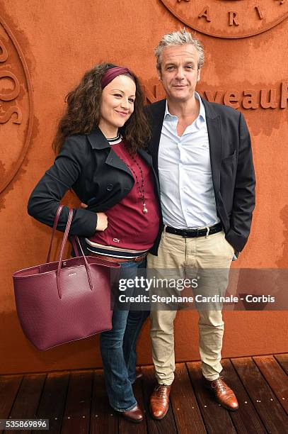 Actor David Brecourt and his pregnant companion Alexandra Sarramona attend day nine of the 2016 French Open at Roland Garros on May 30, 2016 in...