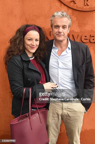 Actor David Brecourt and his pregnant companion Alexandra Sarramona attend day nine of the 2016 French Open at Roland Garros on May 30, 2016 in...