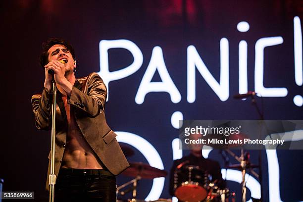 Brendon Urie from Panic at the Disco performs on stage at Powderham Castle on May 29, 2016 in Exeter, England.