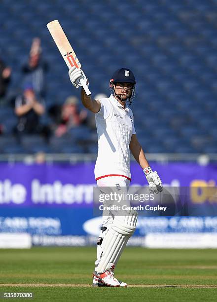 England captain Alastair Cook celebrates winning the 2nd Investec Test match between England and Sri Lanka at Emirates Durham ICG on May 30, 2016 in...