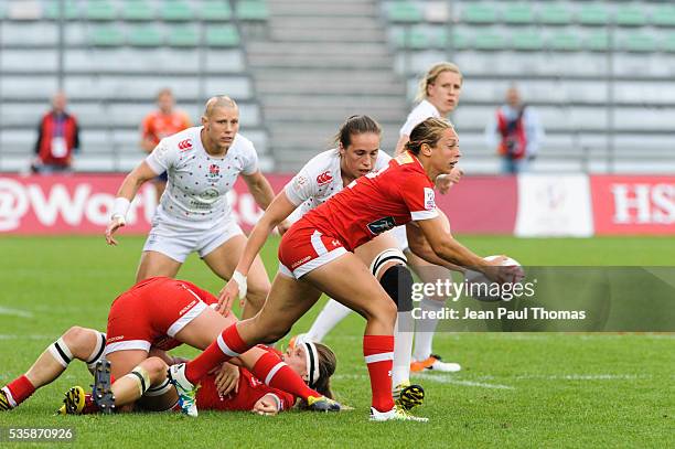 Megan LUKAN of Canada during the HSBC Women's Sevens Series match between England vs Canada on May 29, 2016 in Clermont, France.