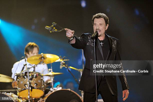 Johnny Hallyday on stage at the "24th Victoires de la Musique" ceremony, held at the Zenith in Paris.