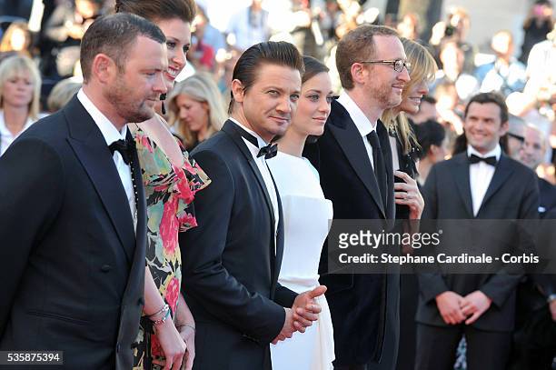 Jeremy Renner, Marion Cotillard and director James Gray attend the 'The Immigrant' premiere during the 66th Cannes International Film Festival.