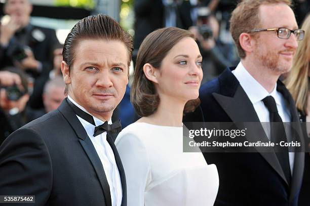 Jeremy Renner, Marion Cotillard and director James Gray attend the 'The Immigrant' premiere during the 66th Cannes International Film Festival.