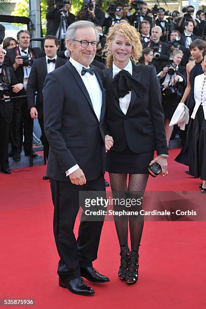 Steven Spielberg and Kate Capshaw attend the 'La Venus A La Fourrure' premiere during the 66th Cannes International Film Festival.