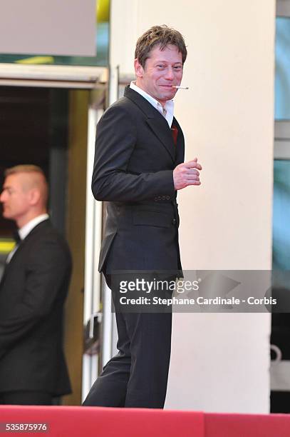 Mathieu Amalric attends the 'La Venus A La Fourrure' premiere during the 66th Cannes International Film Festival.