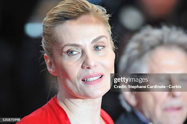 Emmanuelle Seigner attends the 'La Venus A La Fourrure' premiere during the 66th Cannes International Film Festival.