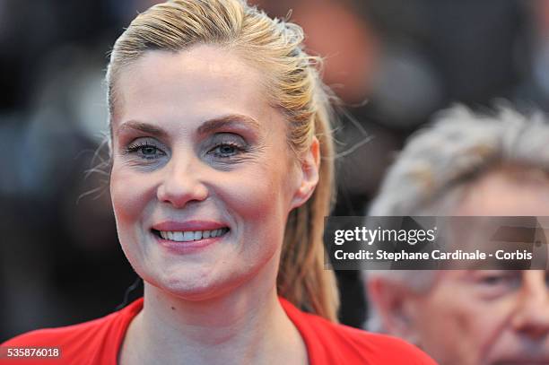 Emmanuelle Seigner attends the 'La Venus A La Fourrure' premiere during the 66th Cannes International Film Festival.