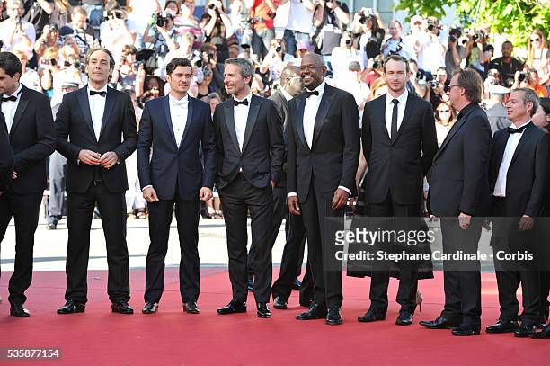 Actor Orlando Bloom, director Jerome Salle and actors Forest Whitaker and Conrad Kemp attend the Zulu' Premiere And Closing Ceremony during the 66th...