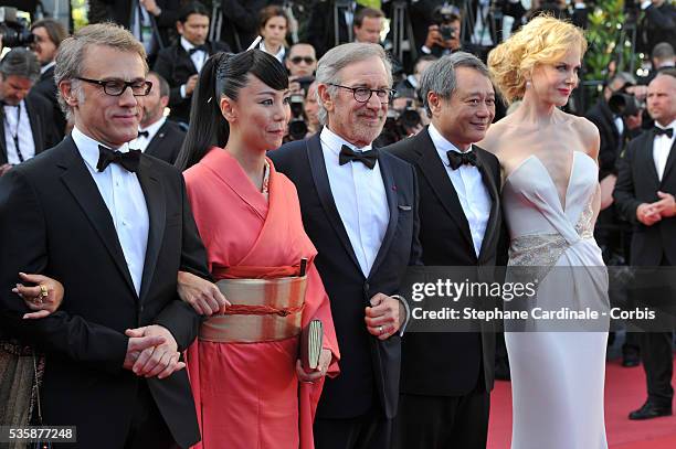 Christoph Waltz, Lynne Ramsay, Naomi Kawase, President of the Feature Film Jury Steven Spielberg, jury members Ang Lee and Nicole Kidman attend the...