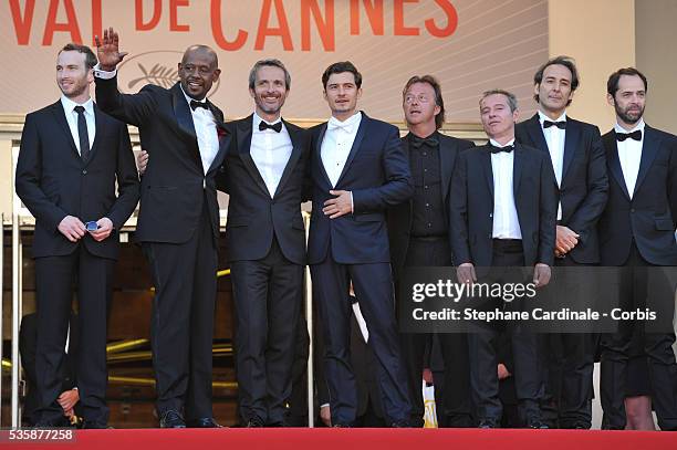 Actors Conrad Kemp, Forest Whitaker and Orlando Bloom, producer Richard Grandpierre, writer Caryl Ferey and composer Alexandre Desplat attend the...