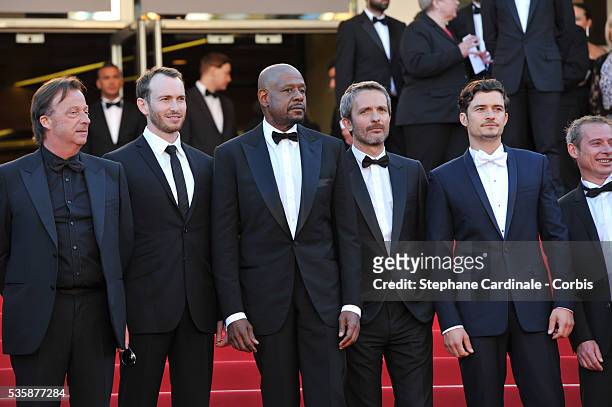 Actors Conrad Kemp, Forest Whitaker and Orlando Bloom, producer Richard Grandpierre, writer Caryl Ferey and composer Alexandre Desplat attend the...