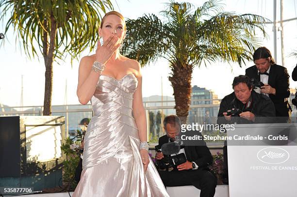 Uma Thurman attends the 'Palme D'Or Winners Photocall' during the 66th Cannes International Film Festival.