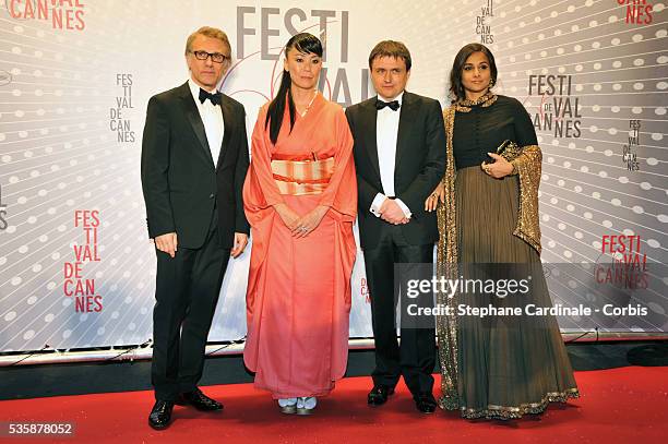 Christoph Waltz, Naomi Kawase, Cristian Mungiu and Vidya Balan attend the 'Palme D'Or Winners dinner' during the 66th Cannes International Film...