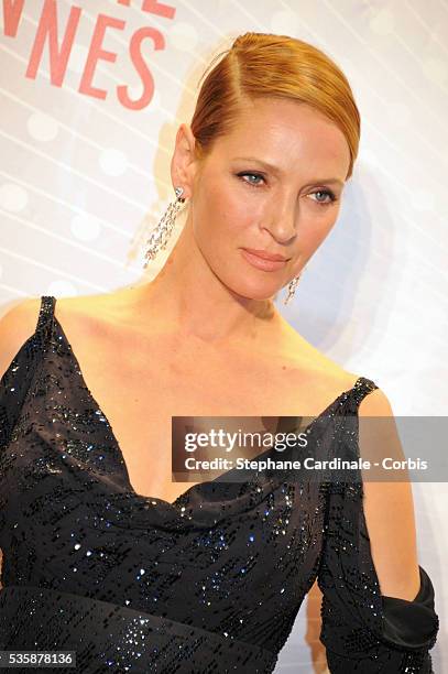 Actress Uma Thurman attends the 'Palme D'Or Winners dinner' during the 66th Cannes International Film Festival.