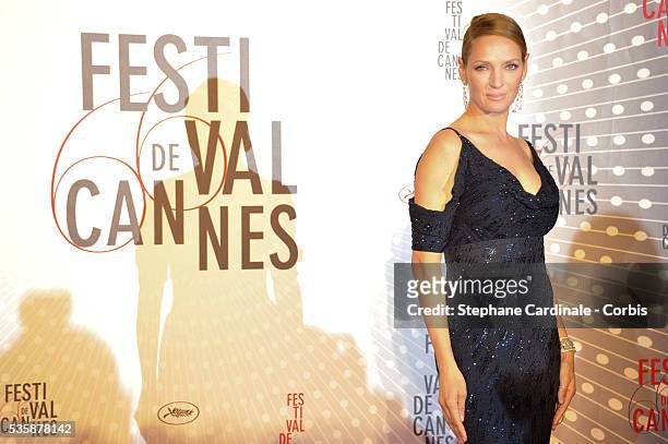 Actress Uma Thurman attends the 'Palme D'Or Winners dinner' during the 66th Cannes International Film Festival.