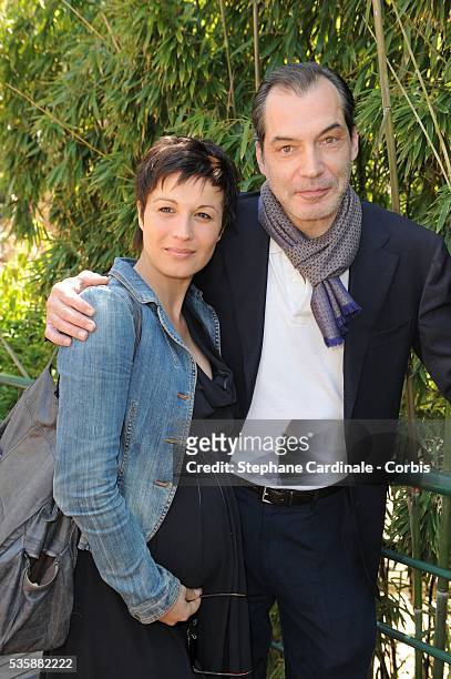 Samuel Labarthe with his wife Helene Medigue at Roland Garros Village.
