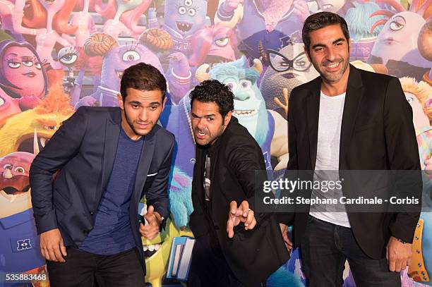 Malik Bentalha , Jamel Debbouze and Ary Abittan attend 'Monsters University' Paris movie premiere, held at La Sorbonne, in Paris