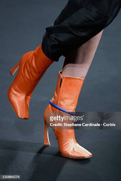 Shoes carried by a model is seen as she walks the runway during Christian Dior show as part of Paris Fashion Week Haute-Couture Fall/Winter...
