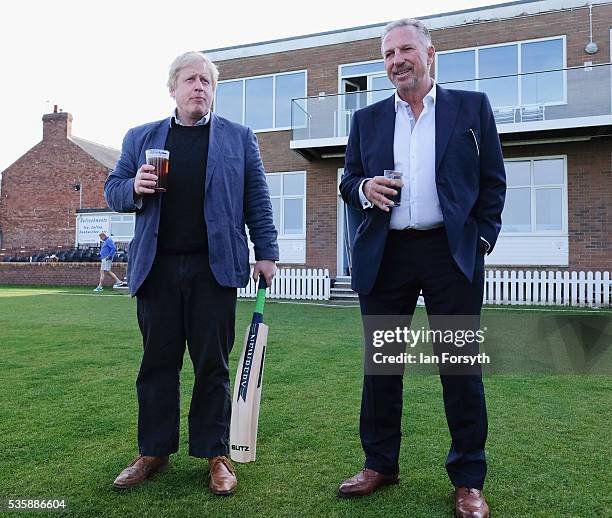 Boris Johnson MP and former England test cricketer Sir Ian Botham OBE visit Chester-Le-Street Cricket Club as part of the Brexit tour on May 30, 2016...