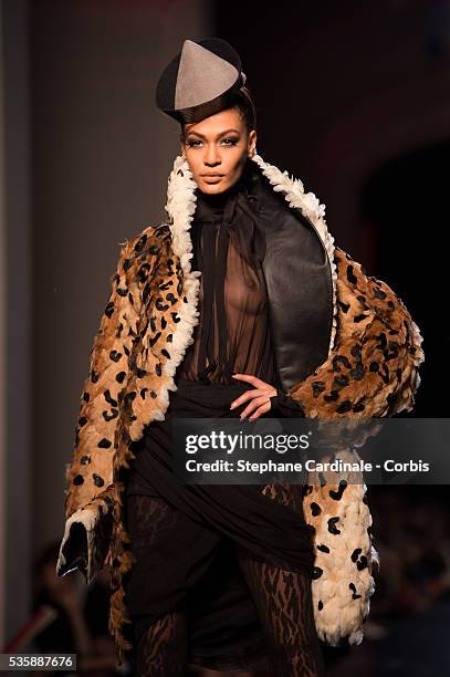 Model walks the runway during the Jean Paul Gaultier show as part of Paris Fashion Week Haute-Couture Fall/Winter 2013-2014, on July 3 in Paris