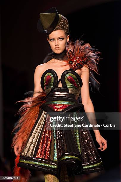 Model walks the runway during the Jean Paul Gaultier show as part of Paris Fashion Week Haute-Couture Fall/Winter 2013-2014, on July 3 in Paris