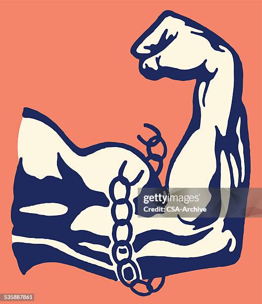 flexed bicep breaking a chain - flexed bicep stock illustrations
