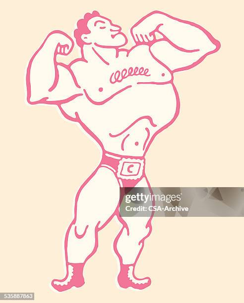 weightlifter flexing biceps - guy lifting weights stock illustrations