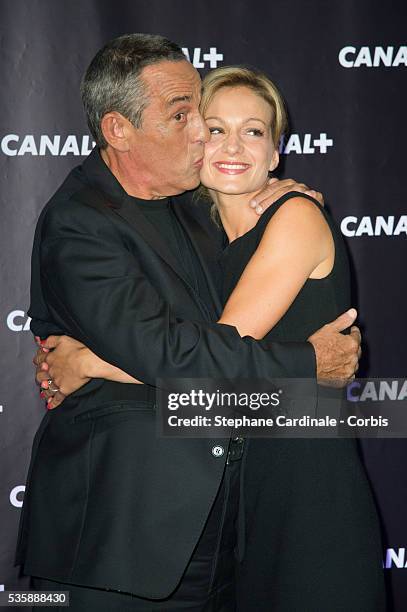 Thierry Ardisson and Audrey Crespo-Mara attend the Canal + Press Conference, in Paris.