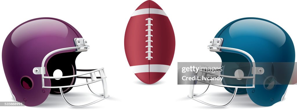 American football and helmets