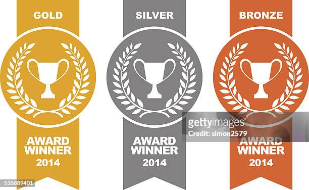 gold, silver and bronze winner medals - achievement stock illustrations