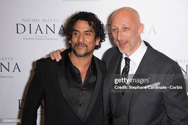 Naveen Andrews and Oliver Herschbiegel attend the premiere of 'Diana', at Cinema UGC Normandie in Paris.