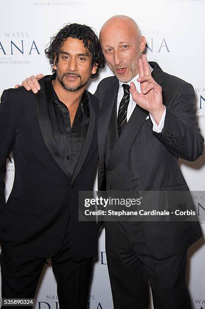 Naveen Andrews and Oliver Herschbiegel attend the premiere of 'Diana', at Cinema UGC Normandie in Paris.