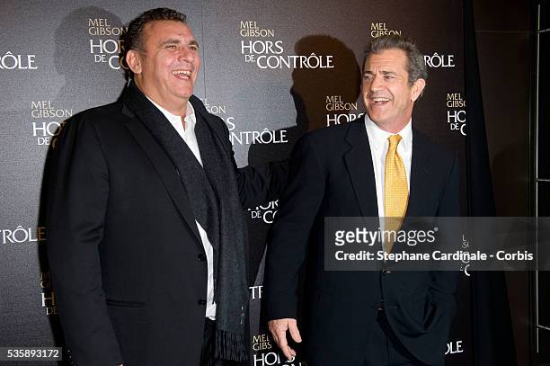 Graham King and Mel Gibson attend the Premiere of "Edge Of Darkness" in Paris.
