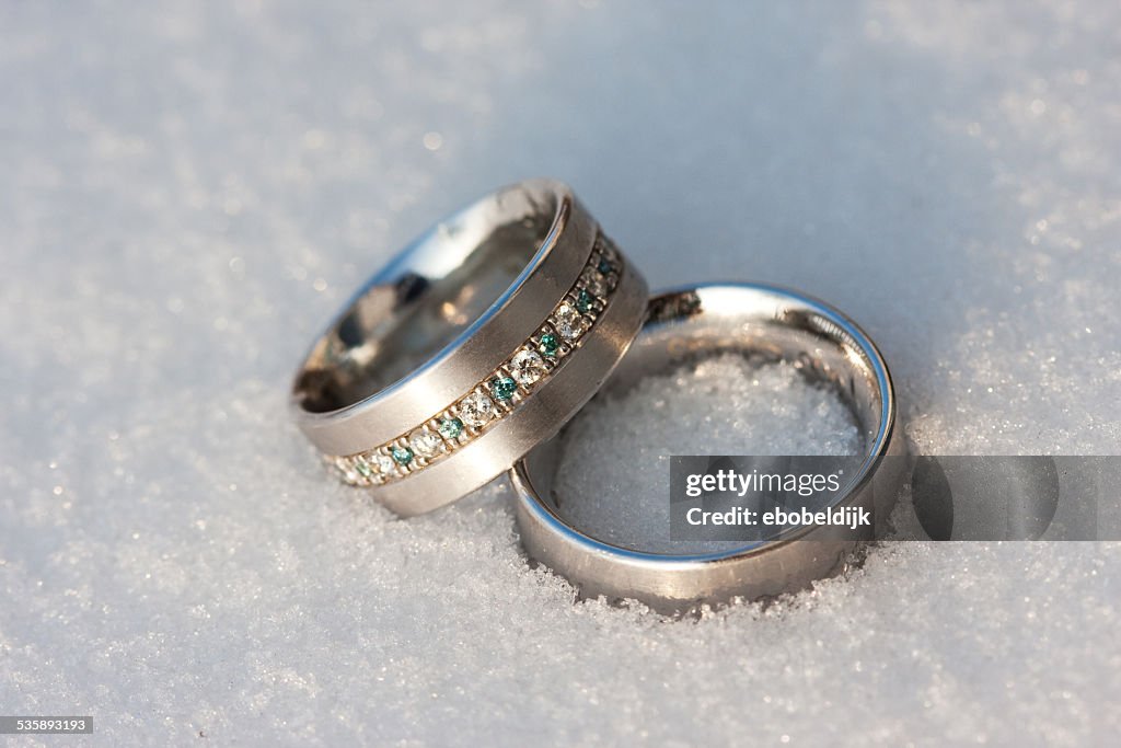 Wedding rings on the snow