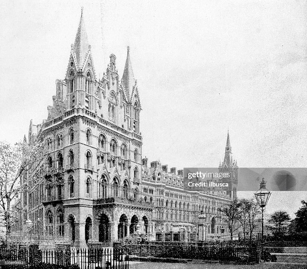 Antique photography-derived dot print illustration: St Pancras railway station