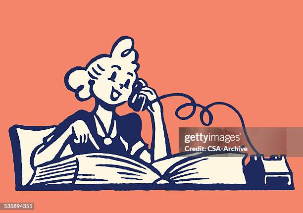 woman on phone with phone book - bingo caller stock illustrations