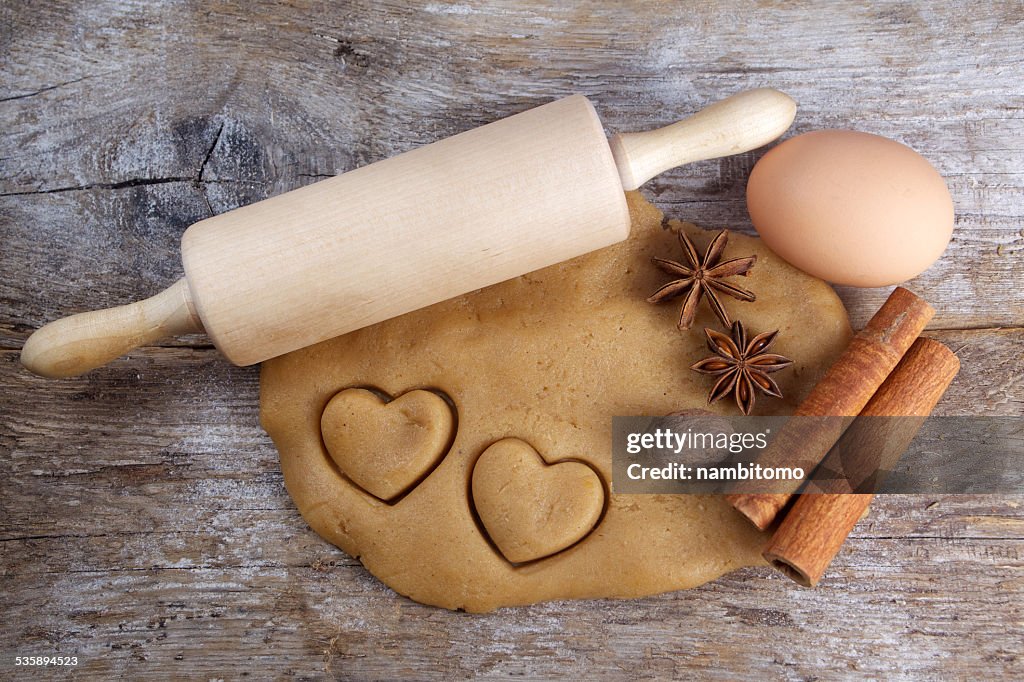 Biscuit dough with spices and tools