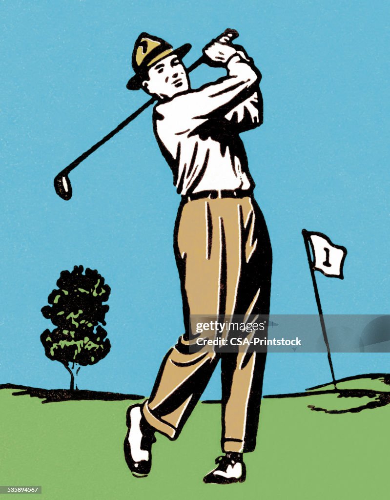 Uomo giocando a golf