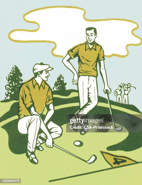two golfers - guy playing golf stock illustrations