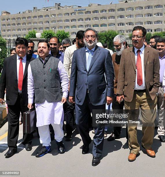 Jammu and Kashmir Finance Minister Haseeb Drabu arrives at Assembly House to present budget 2016-17, on May 30, 2016 in Srinagar, India. Since Jammu...