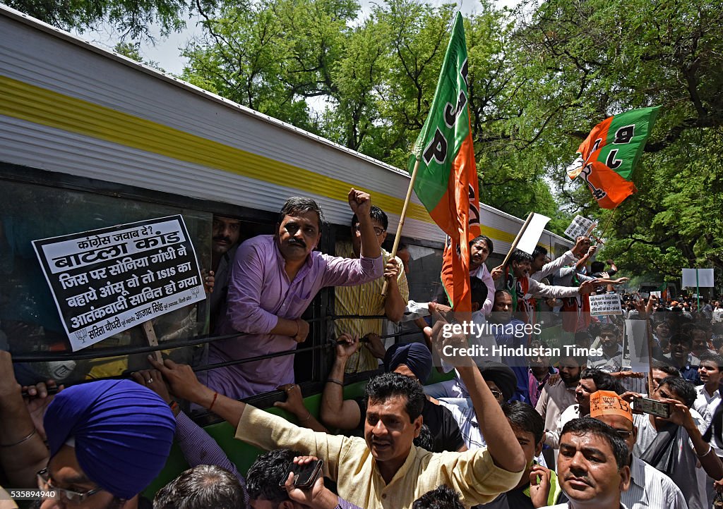 BJP Protest Against Congress Leadership For Statements On Batla House Encounter