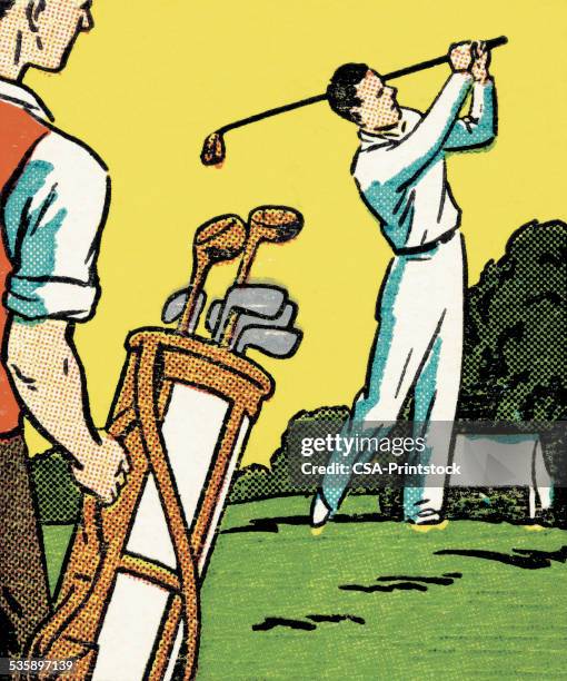 two golfers - two men golfing stock illustrations