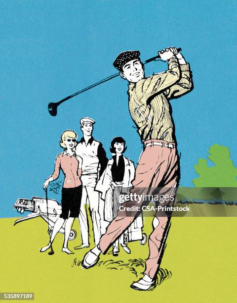 people golfing - golf tee stock illustrations