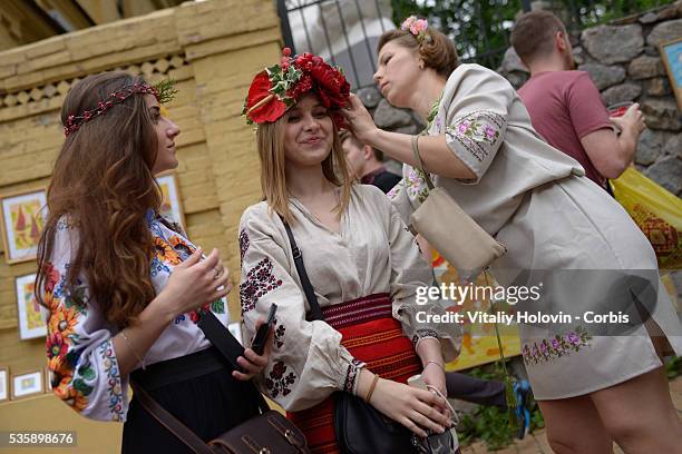 Ukrainians dressed in vyshyvankas with traditional embroideries attend the 'March in vyshyvankas' in downtown Kyiv on 28 May 2016 in Kiev, Ukraine....