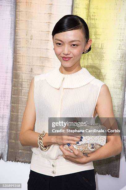 Rila Fukushima attends Chanel show, as part of the Paris Fashion Week Womenswear Spring/Summer 2014, at the Grand Palais in Paris.